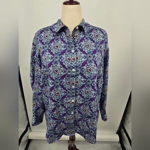 Foxcroft Purple Teal Paisley Button-Down Shirt 16W (6238)